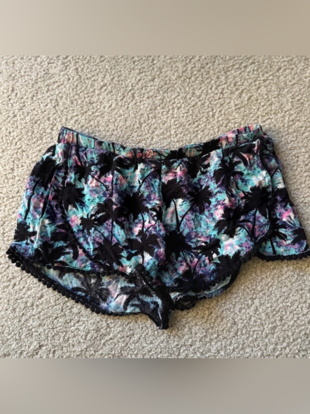 Harmony Palm Print tropical y2k Shorts in Black & Teal
